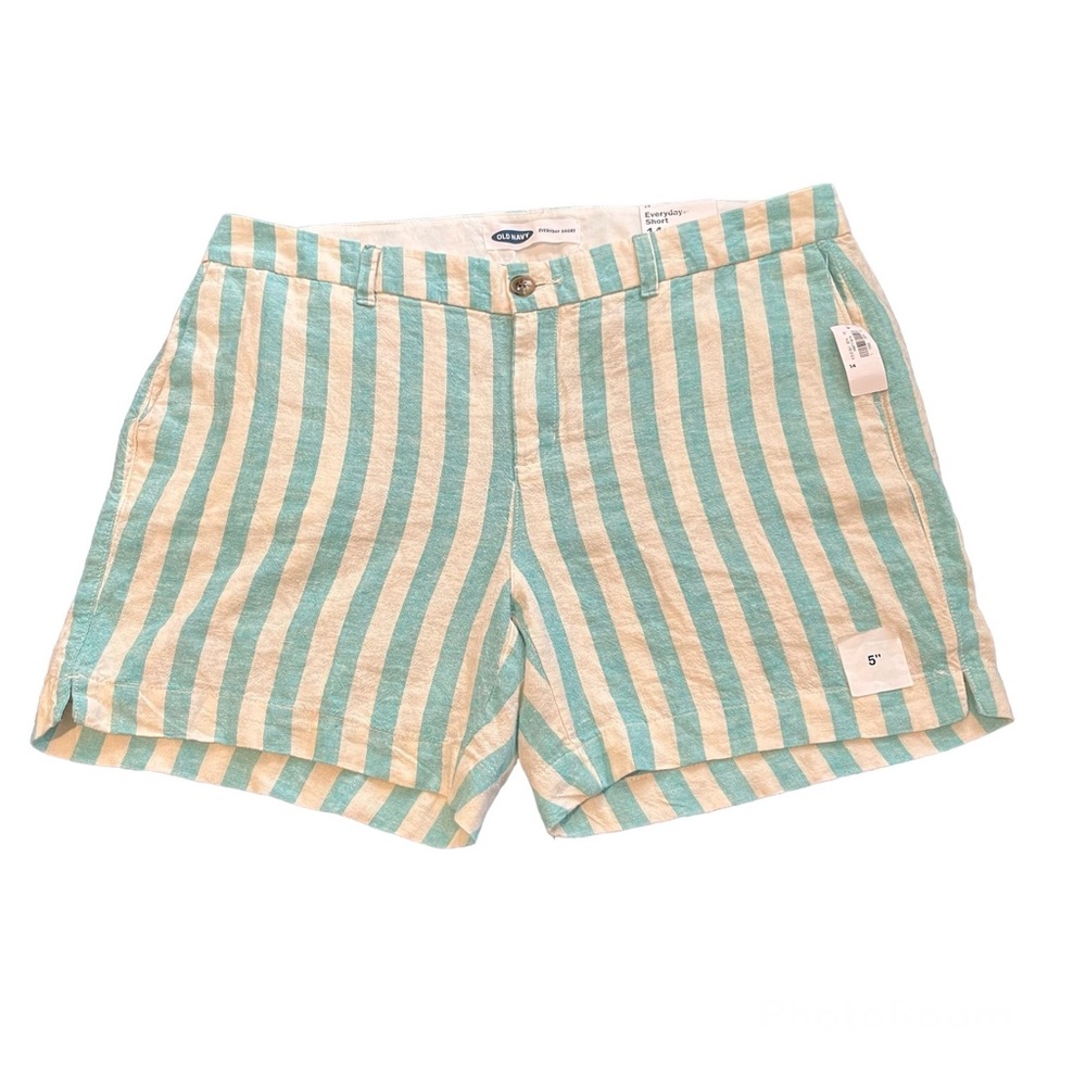 Old Navy Everyday Linen Blend Light Blue Striped Shorts Size 14 NWT